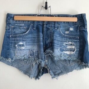 Hollister Blue Distressed Jean Shorts Sz 1 Frayed